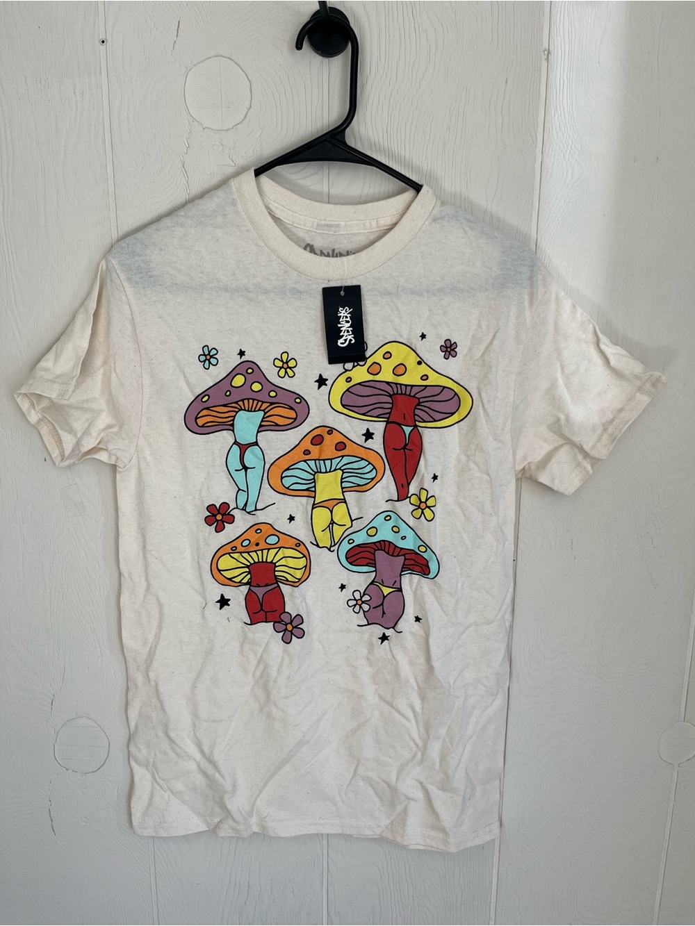 Spencer's Cream Tee with Multicolor Mushroom Graphic